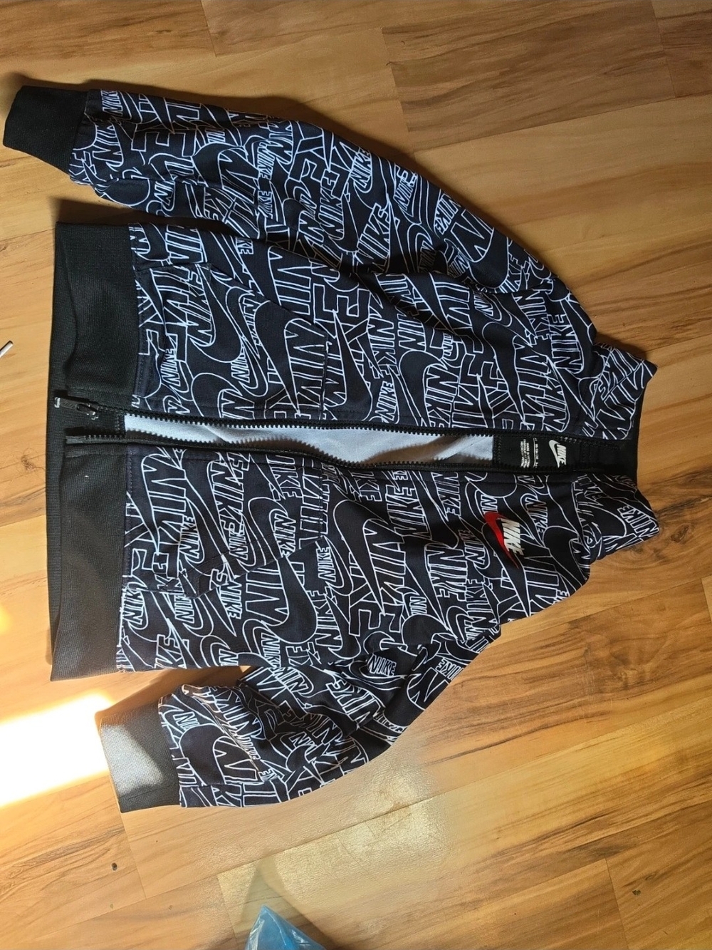 Nike Black Bomber Jacket with White Allover Logo 4T